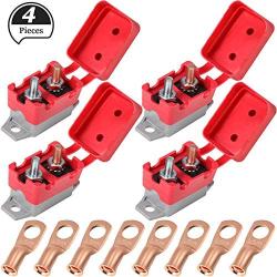 4 Pieces 12V - 24V Automatic Reset Circuit Breakers with Cover Stud Bolt and 8 Pieces Wire Lugs for Car Boat Truck Automotive and More