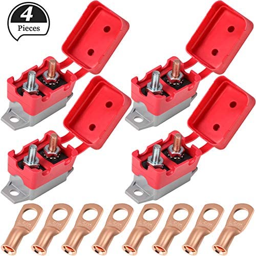 4 Pieces 12V - 24V Automatic Reset Circuit Breakers with Cover Stud Bolt and 8 Pieces Wire Lugs for Car Boat Truck Automotive and More