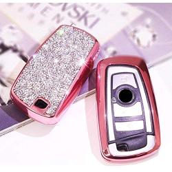 Royalfox(TM) Luxury 3 4 Buttons Girly 3D Bling Smart keyless Remote Key Fob case Cover for BMW 1 2 3 5 7 M Series,BMW X1 X3 X4 M2 M3 M4 M5(Model b-Pink)