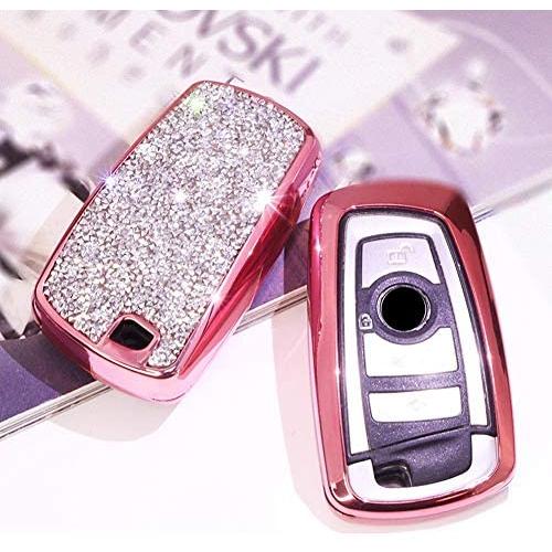 Royalfox(TM) Luxury 3 4 Buttons Girly 3D Bling Smart keyless Remote Key Fob case Cover for BMW 1 2 3 5 7 M Series,BMW X1 X3 X4 M2 M3 M4 M5(Model b-Pink)