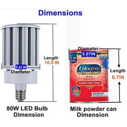 80W LED Corn Light Bulb Medium Base E26 & Mogul Base E39 LED Bulbs, 10000 Lumens (400W-600W Equivalent), 5000K Daylight Metal Halide Replacement for Outdoor Indoor Area Lighting HID/CFL/HPS