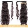 MORICA Long Wavy Ponytail Extension for Women,Curly Wavy Wrap Around Drawstring Magic Paste Ponytail,1pc Woman 26'' Long Synthetic Clip in Ponytail Hairpiece Messy Hair Extensions(Color: Black Brown)