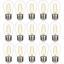 15 Pack-LED S14 Replacement Bulbs, LED Filament Bulb, 2W(20W Equivalent), Fits for Outdoor String Lights/Patio Lights, Warm 2700K, Dimmable, E26 Standard Screw Base, Clear Glass (2W-15 Pack)
