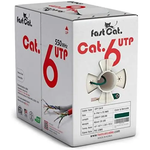 fast Cat. Cat6 Ethernet Cable 1000ft - 23 AWG, CMR, Insulated Solid Bare Copper Wire Internet Cable with Noise Reducing Cross Separator - 550MHZ / 10 Gigabit Speed UTP LAN Cable 1000 ft - CMR (Green)