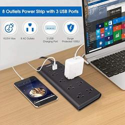 Power Strip with USB, AUOPLUS Surge Protector with 8 Outlets and 3 USB Ports 6Ft Extension Cord Flat Plug/Wall Mountable Grounded,Desktop Charging Station for Computer Laptops Smartphone Home Office