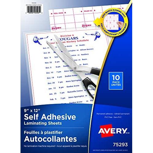 Avery Self-Adhesive Laminating Sheets, 9'' x 12'', Permanent Adhesive, 10 Clear Laminating Sheets (73603)