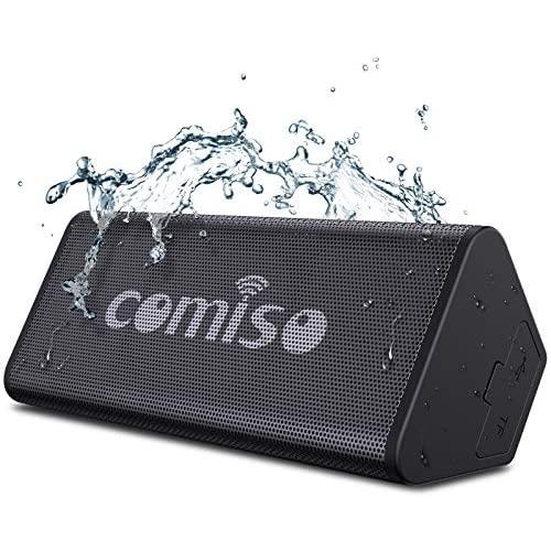COMISO Bluetooth Speakers, IPX7 Waterproof Wireless Portable Speaker Loud Crystal Clear Stereo Sound, Rich Bass, 20 Hour Playtime, Dual-Driver Built-in Mic for Party, Travel, Outdoor, Backyard (Black)