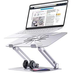 Skrebba Laptop Stand, EPN Laptop Riser with Heat-Vent to Elevate Laptop, Adjustable Ergonomic Desktop Laptop Stand Holder with Slide-Proof Silicone and Protective Hooks, for MacBook Pro/Air (Silver)