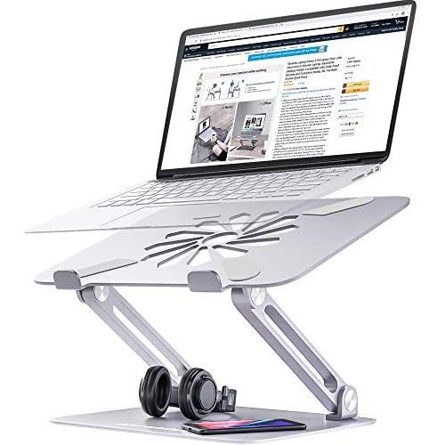 Skrebba Laptop Stand, EPN Laptop Riser with Heat-Vent to Elevate Laptop, Adjustable Ergonomic Desktop Laptop Stand Holder with Slide-Proof Silicone and Protective Hooks, for MacBook Pro/Air (Silver)
