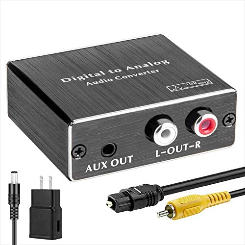 Digital-to-Analog Audio Converter 192Khz, ROOFULL DAC Digital Coaxial and Optical (Toslink) to Analog 3.5mm AUX and RCA (L/R) Stereo Audio Adapter with Fiber and Coax Cable