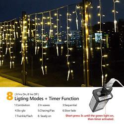 Toodour Christmas Icicle Lights, 29.5ft 360 LED 8 Modes, Window Curtain Fairy Lights with 60 Drops, Led Icicle Fairy Twinkle Lights for Party, Holiday, Wedding Decorations (Warm White)