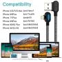 Right Angle Phone Charger Cable 3 Pack (6/6/ 6FT) Fast Charging Cord 90 Degree Nylon Braided Data Cable with Blue LED for Phone 11/ Pro/Max/X/XS/XR/ 8/ 8Plus/7/7 Plus/6/6S/6 Plus (Black Gray, 6FT)