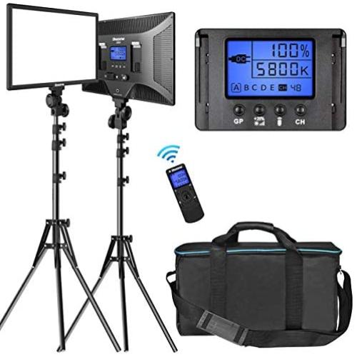 LED Video Lighting Kit with Wireless Remote, Dazzne D50(2 Packs) Dimmable Bi-Color 15.4“ LED Panel Light Stand, 45W 3000K-8000K CRI>96 Studio Light for Video Shooting Live Stream Photography YouTube