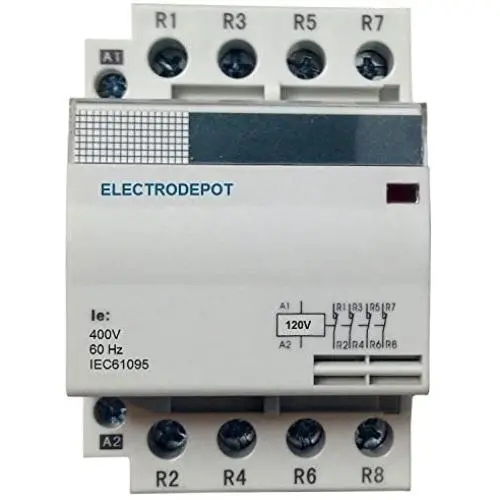 50 Amp 4 Pole Contactor Normally Open (N/O) 120V Coil, 32A Motor, IEC 63A, 60A DIN