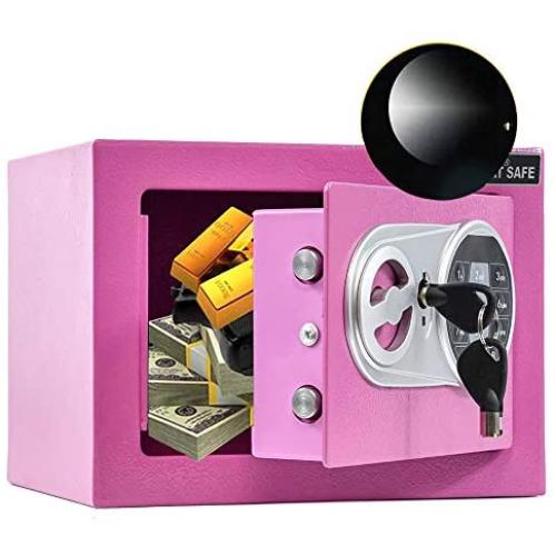 JUGREAT Security Safe Box with Induction Light,Electronic Digital Securit Safe Steel Construction Hidden with Lock，Wall or Cabinet Anchoring Design for Home Office Hotel Gun Passport Cash(Pink)