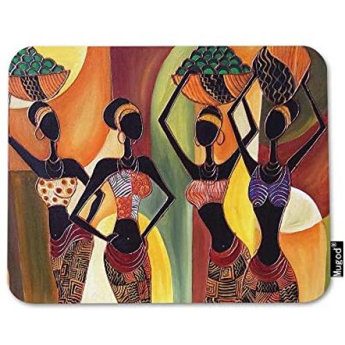 Mugod African Women Mouse Pad Four Sexy African Womens with Beautiful Dress Dance Mouse Mat Non-Slip Rubber Base Mousepad for Computer Laptop PC Gaming Working Office & Home 9.5x7.9 Inch