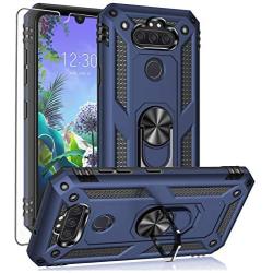 YZOK LG Aristo 5 Case,with HD Screen Protector,LG Phoenix 5,LG Fortune 3,Risio 4 Case,[Military Grade] Ring Car Mount Kickstand Hybrid Hard PC Soft TPU Shockproof Protective Case for LG K8x (Blue)