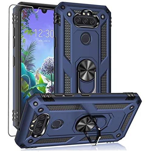 YZOK LG Aristo 5 Case,with HD Screen Protector,LG Phoenix 5,LG Fortune 3,Risio 4 Case,[Military Grade] Ring Car Mount Kickstand Hybrid Hard PC Soft TPU Shockproof Protective Case for LG K8x (Blue)