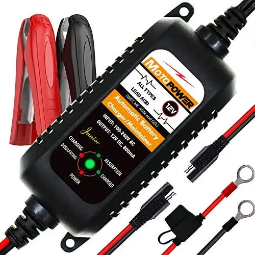 MOTOPOWER MP00205A 12V 800mA Automatic Battery Charger, Battery Maintainer, Trickle Charger, and Battery Desulfator with Timer Protection MOTOPOWER MP00205A 12V 800mA Automatic Battery Charger, Battery Maintainer, Trickle Charger, and Battery Desulfator with Timer Protection