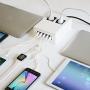 Power Hub 5 USB + 2 AC Charging Station | Built in Surge Protection | Attractive Dependable Table Side Charging Hub | White | Set of 4 Short Cords (Lightning)
