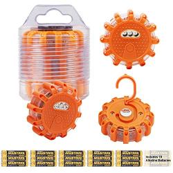 Twinkle Star 6 Pack LED Road Flares Flashing Warning Lights Roadside Safety Emergency Disc Beacon for Car, Marine Boat, Include 18 AAA batteries
