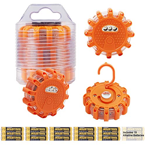 Twinkle Star 6 Pack LED Road Flares Flashing Warning Lights Roadside Safety Emergency Disc Beacon for Car, Marine Boat, Include 18 AAA batteries