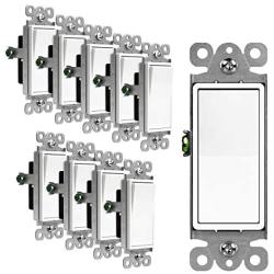 ENERLITES Decorator Paddle Rocker Light Switch, Single Pole, 3 Wire, Grounding Screw, Residential Grade, 15A 120V/277V, UL Listed, 91150-W-10PCS, White (10 Pack)