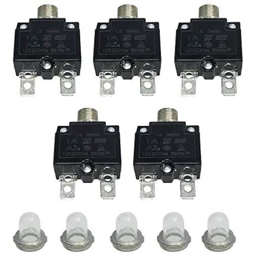 IZTOSS 5PCS 10Amp Circuit Breakers with manual reset Waterproof Button transparent Cover DC50V AC125-250V with Quick Connect Terminals