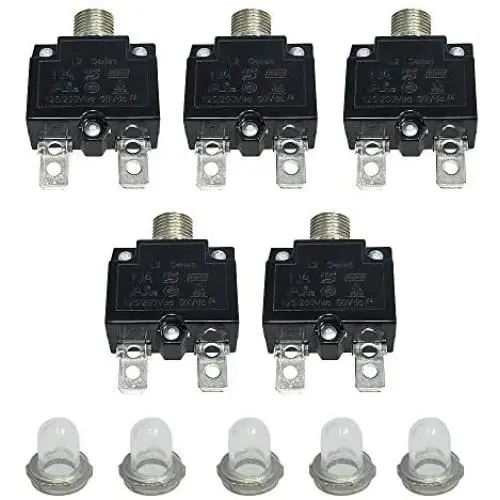 IZTOSS 5PCS 10Amp Circuit Breakers with manual reset Waterproof Button transparent Cover DC50V AC125-250V with Quick Connect Terminals