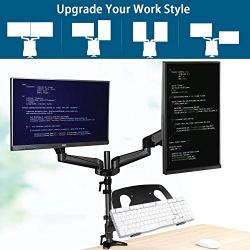 Dual Monitor Stand - Gas Spring Monitor Mount with Laptop Tray Fit Two 13 to 27 Inch Flat Curved Computer Screens and 10 to 17 Inch Notebooks with C Clamp, Grommet Mounting Base