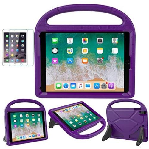 iPad 9.7 2018 / 2017 / Air 1/2 / Pro 9.7 Case for Kids - SUPLIK Durable Shockproof Protective Handle Bumper Stand Cover with Screen Protector for iPad 9.7 inch 5th/6th Generation, Purple