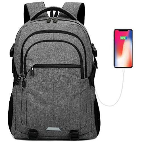 15.6 inch Laptop Backpack Men, Travel Water Resistant Backpack with USB Charging Port Multiple Pockets School Backpack, Durable Lightweight Computer Backpack for Men and Women, Black (Grey)