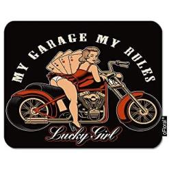 oFloral Girl Gaming Mouse Pad Pin Up Blondie On Motorcycle Woman Playing Poker Cards Decorative Mousepad Rubber Base Home Decor for Computers Laptop Office Home 7.9X9.5 Inch