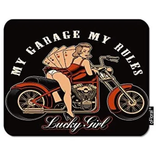 oFloral Girl Gaming Mouse Pad Pin Up Blondie On Motorcycle Woman Playing Poker Cards Decorative Mousepad Rubber Base Home Decor for Computers Laptop Office Home 7.9X9.5 Inch
