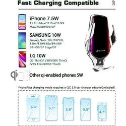 Wireless Car Charger, 10W Qi Auto-Clamping Car Charger Mount, Air Vent Dashboard Fast Charging Car Charger Holder Compatible iPhone 12/12Pro/SE/11/11Pro/11ProMax/XsMAX/XS/XR/X/8/8+, Samsung S10/S9/S8