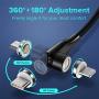 FEIKU 360°& 180°Rotation 3 in 1 Magnetic Data Cable, 3A Fast Data Transfer USB Magnetic Cable, 360 Magnetic Charging Cable with Micro USB I-Product and Type C Smartphones (Black(2-Pack,3.3ft,6.6ft))