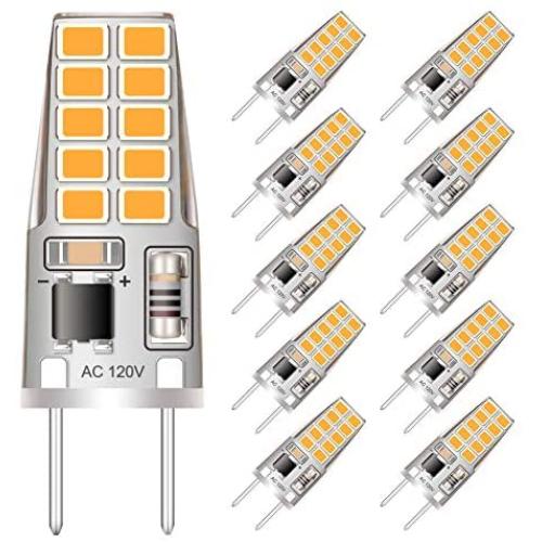 All-New G8 LED Bulb Mini 3W Equivalent to Halogen Bulb 20W-25W Dimmable G8 Light Bulb Warm White 3000K,120V T4 JCD Type Bi-Pin G8 Base (10 Pack)