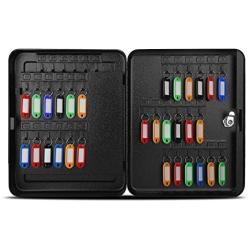 Flexzion Key Cabinet Steel Lock Box with 60 Capacity Colored Key Tags & Hooks - Wall Mounted Safe Organizer, Security Storage Lock Box System for Homes, Hotels, Schools or Business (Black)