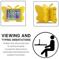 Simicoo iPad Mini 4 3 2 3D Cute Butterfly Case for Kids Light Weight EVA Stand Shockproof Rugged Heavy Duty Kids Friendly Tablet Case for iPad Mini 4 3 2 (Yellow)