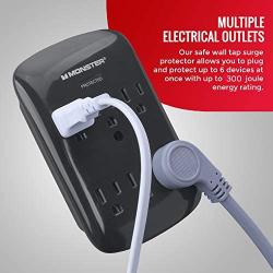 Monster Wall Tap Surge Protector - Power Surge Protector with Wall Mount - Heavy Duty Protection with up to 6 AC - Ideal for Computers, Home Theatre, Home Appliance and Office Equipment