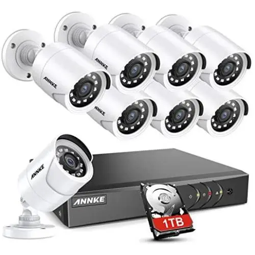 ANNKE 5MP Lite 8CH Security Surveillance Camera System H.265+ Wired DVR and (8)×1080P HD Weatherproof CCTV Camera System, 100ft Night Vision,Easy Remote Access, 1TB Hard Drive--Y200