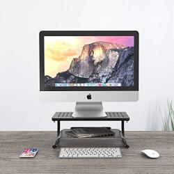 WALI Monitor Riser Desktop Stand with Vented Metal and 2 Tier Desk Organizer Stand for Computer, Laptop, LED, LCD, OLED Flat Screen Display, iMac and Printer (STT001B-2), Black, 2 Pack