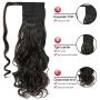 WOME Clip in Ponytail Extension Wrap Around Long Wavy Hair Dark Brown Color Fluffy Pony Tail 22 Inch Long Body Wave Magic Paste Heat Resistant Ponytail Black Hairpiece for Women