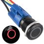 APIELE 19mm Latching Push Button Switch 12V DC Angel Eye Halo Ring LED Metal 0.74'' 1NO1NC SPDT with Wire Socket Plug (Red LED/Black Shell)