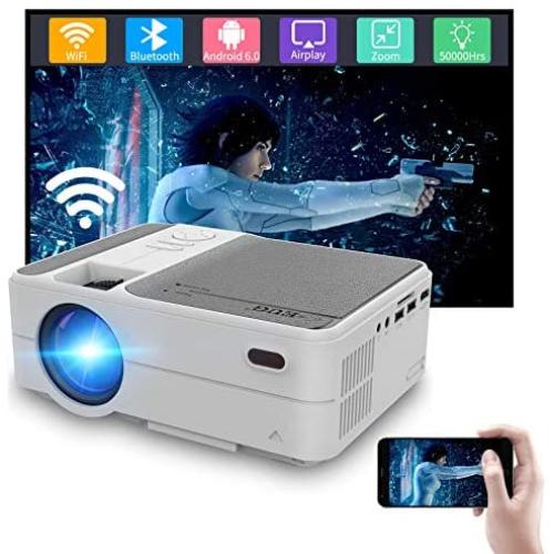 Wireless Mini Projector with Bluetooth YouTube 1080P Wireless Sync with iPhone, LED Portable Home Theater Projector for Movie Gaming, Built-in Speaker HDMI USB VGA Aux Audio