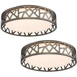 LED Flush Mount Ceiling Light 2 Pack, VICNIE 14 Inch 20W Dimmable Round Deco Lighting Fixture Oil Rubbed Bronze Finished,1400 Lumens 3000K Warm White, ETL Listed Metal Body White Acrylic Lampshade