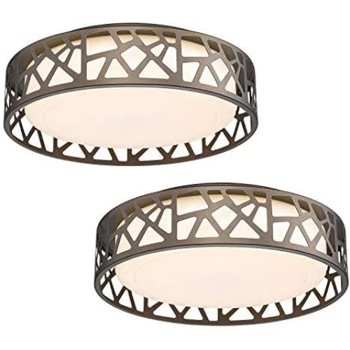 LED Flush Mount Ceiling Light 2 Pack, VICNIE 14 Inch 20W Dimmable Round Deco Lighting Fixture Oil Rubbed Bronze Finished,1400 Lumens 3000K Warm White, ETL Listed Metal Body White Acrylic Lampshade