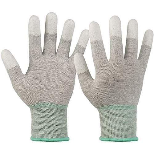 ESD Anti static gloves for PC building,carbon fiber PU coated finger anti-static gloves, to protect the safety of computer installation and repair(Large 2 Pairs)