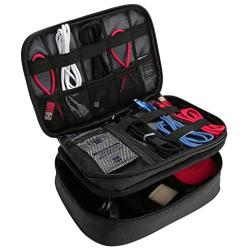ProCase Electronics Travel Organizer Storage Bag, Double Layer Universal Traveling Gear Accessories Carrying Cover Pouch for iPad Mini Cables Phone Chargers Adapter Flash Hard Drive and More –Black