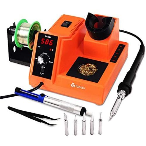 TOAUTO Soldering Station,80W Digital Solder Iron Station Kit with 176°F-896°F Temperature, C/F Func, Auto Standby & Sleep, Temperature Lock,5 Extra Solder Tips, Solder Bracket, Solder Sucker (Orange)